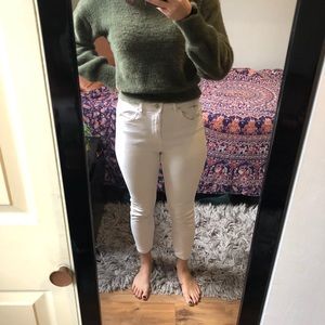 High rise white ankle jeans